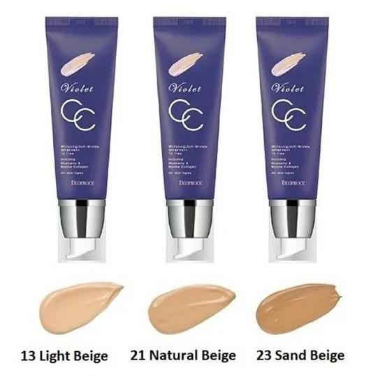 СС-крем з екстрактом чорниці і колагеном Deoproce Violet CC Cream SPF50+ PA+++ #21 Natural Beige 12070/1 фото